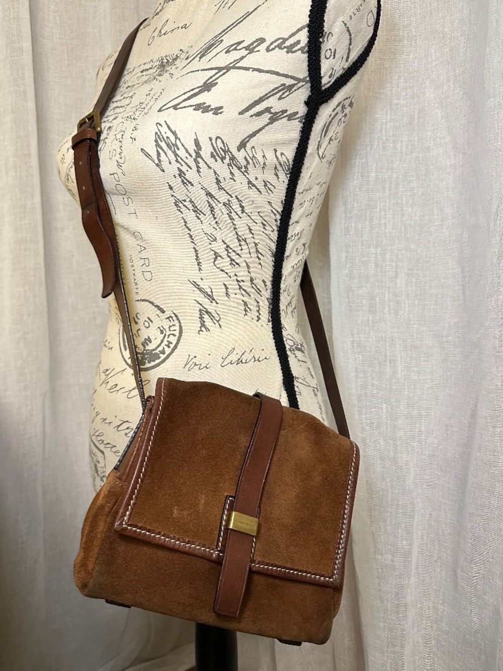 Vintage Francesco Biasia brown suede and leather crossbody bag
